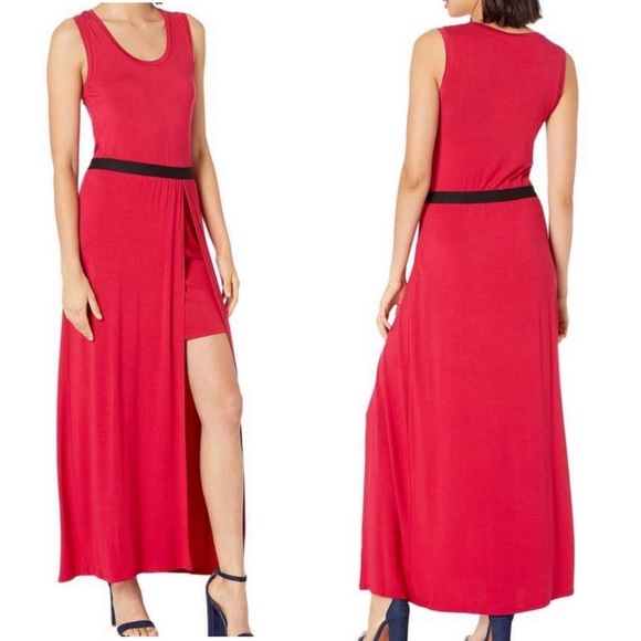Women's $158 NWT BCBG MAXAZRIA Sangria Twofer Maxi Front Slit Red Dress Medium - Picture 2 of 7